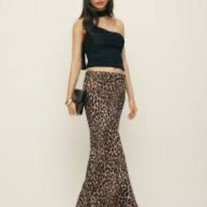 Reformation Bella Midi Skirt Sz 6 Elastic Waist Lined Leo